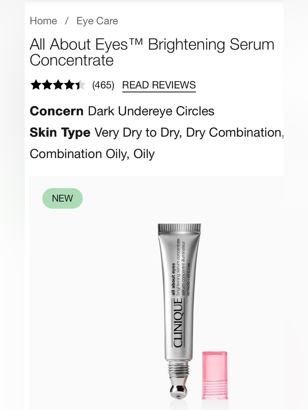 Clinique Brightening Eye Serum Concentrate - Silver with Pink Cap 10ML